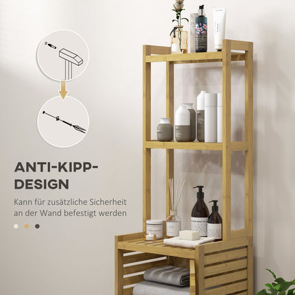 Bamboo bathroom cabinet with 3 compartments, tip protection