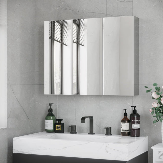 Stainless steel bathroom cabinet, 3 doors, 5 shelves