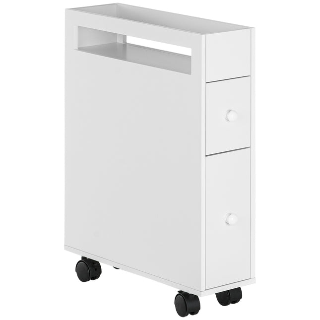 Bathroom cabinet trolley, White, 2 drawers, Wheels