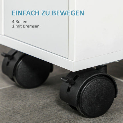 Bathroom cabinet trolley, White, 2 drawers, Wheels