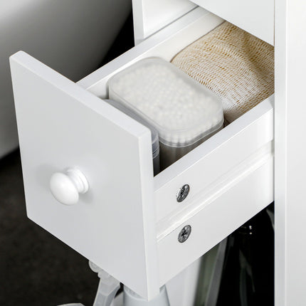 Bathroom cabinet trolley, White, 2 drawers, Wheels