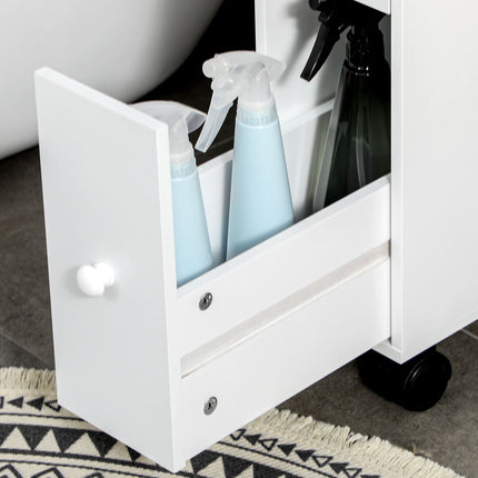 Bathroom cabinet trolley, White, 2 drawers, Wheels