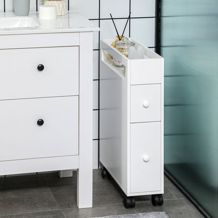 Bathroom cabinet trolley, White, 2 drawers, Wheels