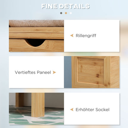 Tall bamboo bathroom cabinet with shelves and drawers