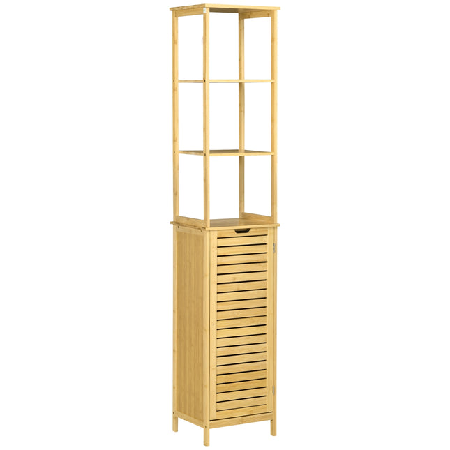 Freestanding bathroom cabinet, 3 shelves, 1 door, natural