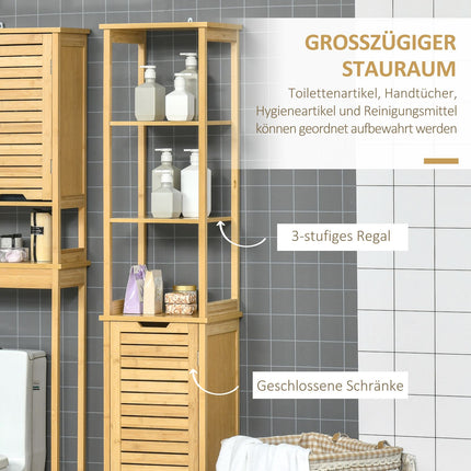 Freestanding bathroom cabinet, 3 shelves, 1 door, natural