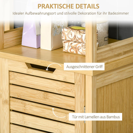 Freestanding bathroom cabinet, 3 shelves, 1 door, natural