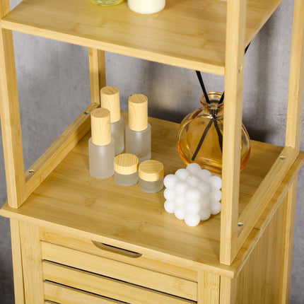 Freestanding bathroom cabinet, 3 shelves, 1 door, natural