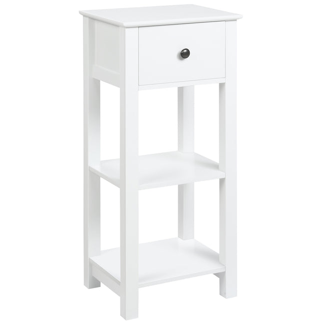 White bathroom cabinet, drawer and shelves, anti-tip, 40x31.5x90 cm