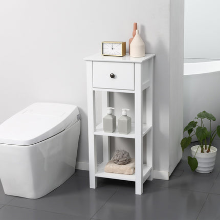 White bathroom cabinet, drawer and shelves, anti-tip, 40x31.5x90 cm