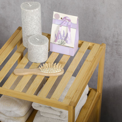 Bamboo bathroom cabinet, open shelf, anti-tip design