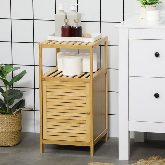 Bamboo bathroom cabinet, open shelf, anti-tip design