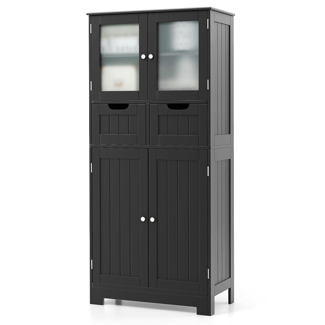 Bathroom Cabinet with 2 Drawers, 4 Doors, Adjustable Shelves
