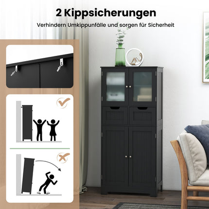 Bathroom Cabinet with 2 Drawers, 4 Doors, Adjustable Shelves