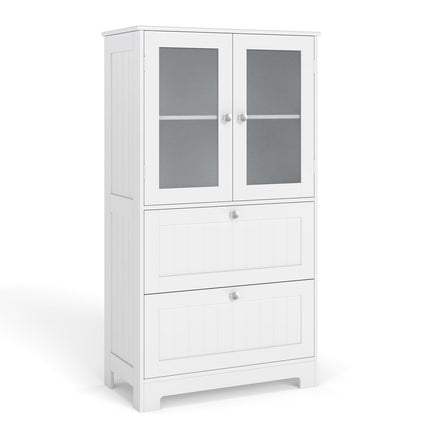 Bathroom Cabinet with 2 Drawers & Glass Doors, Adjustable Shelf