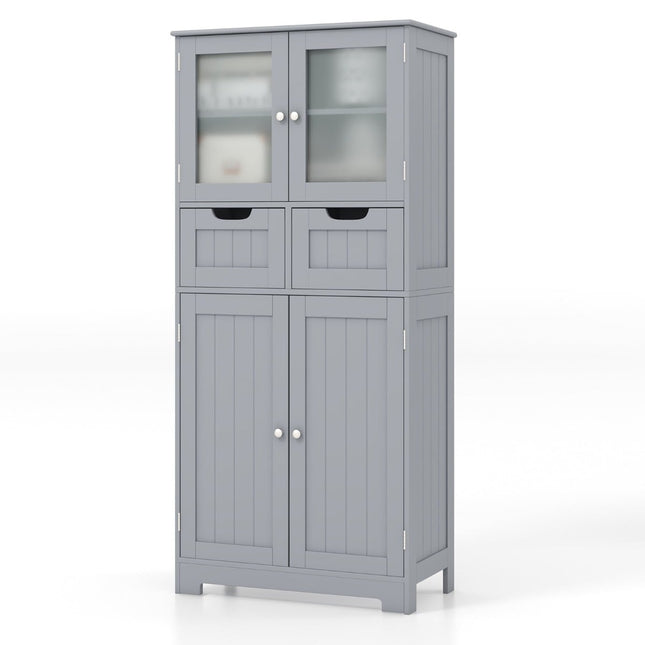 Bathroom Cabinet with 2 Glass Doors, 2 Drawers, Adjustable Shelves