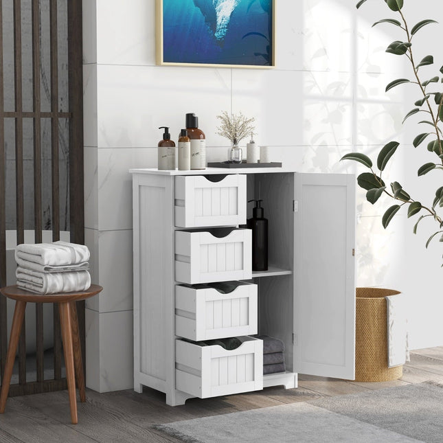 Bathroom Cabinet with 4 Drawers, Adjustable Shelf, White