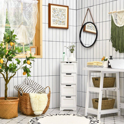 Bathroom Cabinet with 4 Drawers, White, 30x30x83 cm