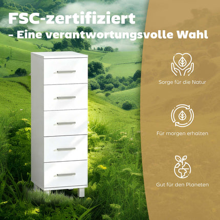 Bathroom Cabinet with 5 Drawers, White, 30x30x95 cm