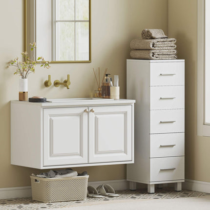 Bathroom Cabinet with 5 Drawers, White, 30x30x95 cm
