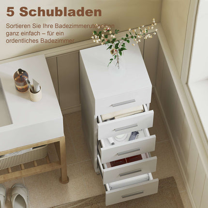 Bathroom Cabinet with 5 Drawers, White, 30x30x95 cm