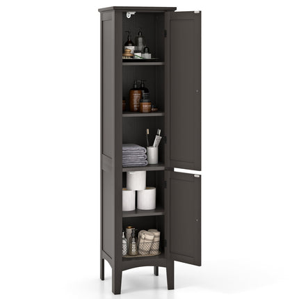 Bathroom Cabinet with 5 Shelves, Louvered Doors, Anti-Tip