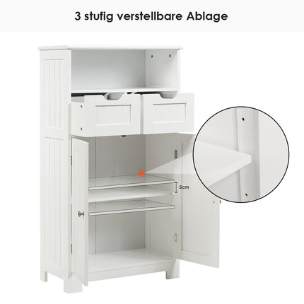 Bathroom Cabinet with Adjustable Shelves, White MDF, 3 Levels