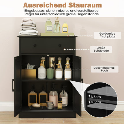 Bathroom Cabinet with Drawer, Adjustable Shelf, 56x30x80cm, Black
