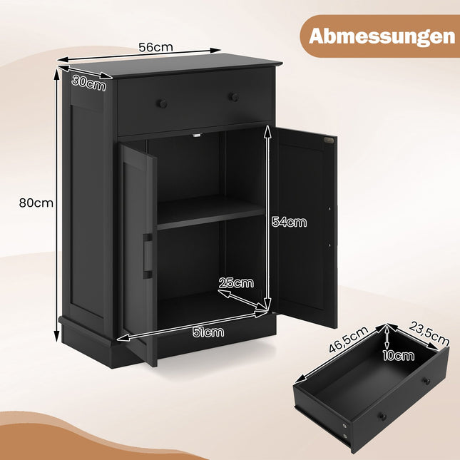 Bathroom Cabinet with Drawer, Adjustable Shelf, 56x30x80cm, Black