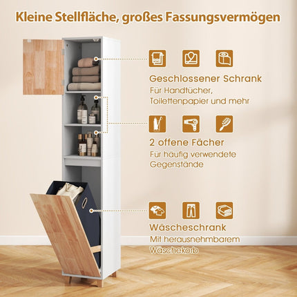 Bathroom Cabinet with Laundry Basket & 2 Open Shelves