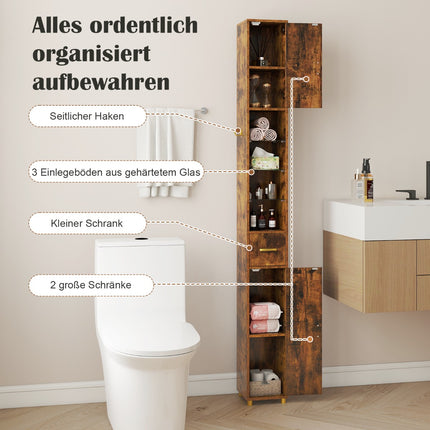 Bathroom Cabinet with Lighting, Drawer & Glass Shelves