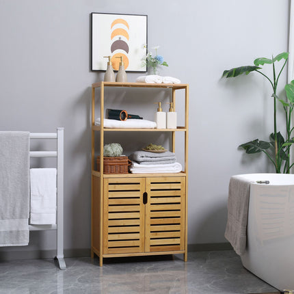 Bathroom Cabinet with Louvered Doors, Bamboo Wood, Natural