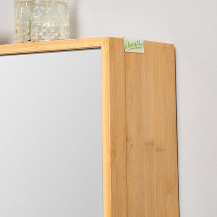 Bathroom Cabinet with Mirror Doors, Bamboo, Multiple Shelves, 65.2 x 14 x 50 cm