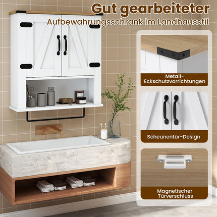 Bathroom Cabinet with Towel Holder, Barn Door, Adjustable Shelf