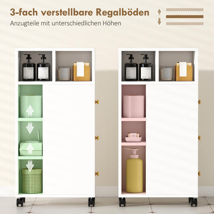 Bathroom Cabinet with Wheels, 3 Drawers, 5 Shelves, White