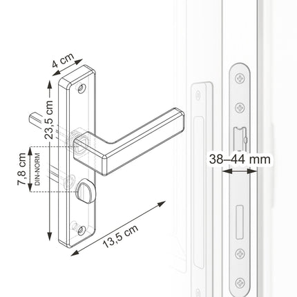 Bathroom Door Handle Set, Matt Black, Long Plate