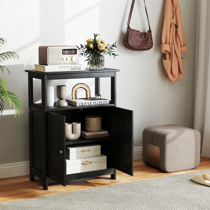Bathroom Floor Cabinet, 2-Door, Adjustable Shelf, Black