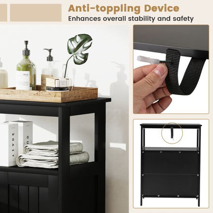 Bathroom Floor Cabinet, 2-Door, Adjustable Shelf, Black