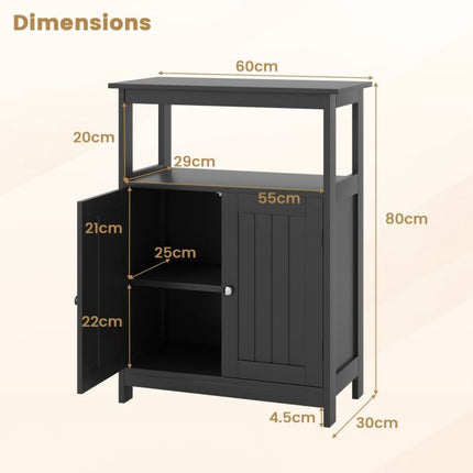 Bathroom Floor Cabinet, 2-Door, Adjustable Shelf, Black