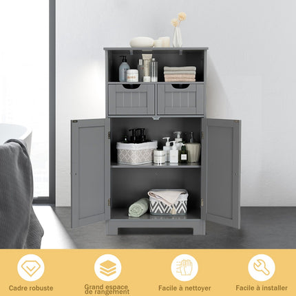 Bathroom Floor Cabinet With 2 Drawers, Open Shelf, Black