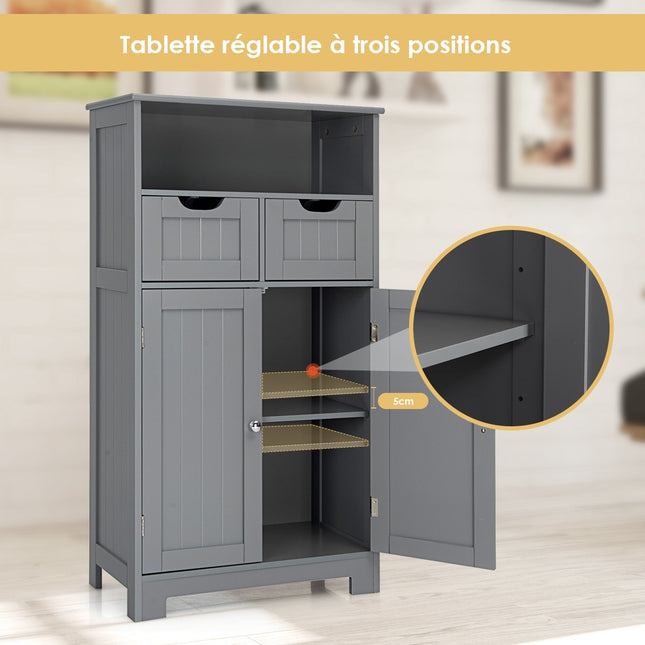 Bathroom Floor Cabinet With 2 Drawers, Open Shelf, Black