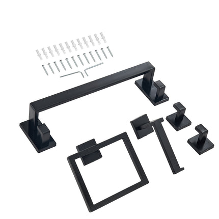 Bathroom Hardware Set – 5-Piece Matte Black Stainless Steel