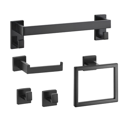 Bathroom Hardware Set – 5-Piece Matte Black Stainless Steel