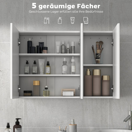 Bathroom Mirror Cabinet, 3 Doors, Wall-Mounted, White, 90x15.5x60 cm