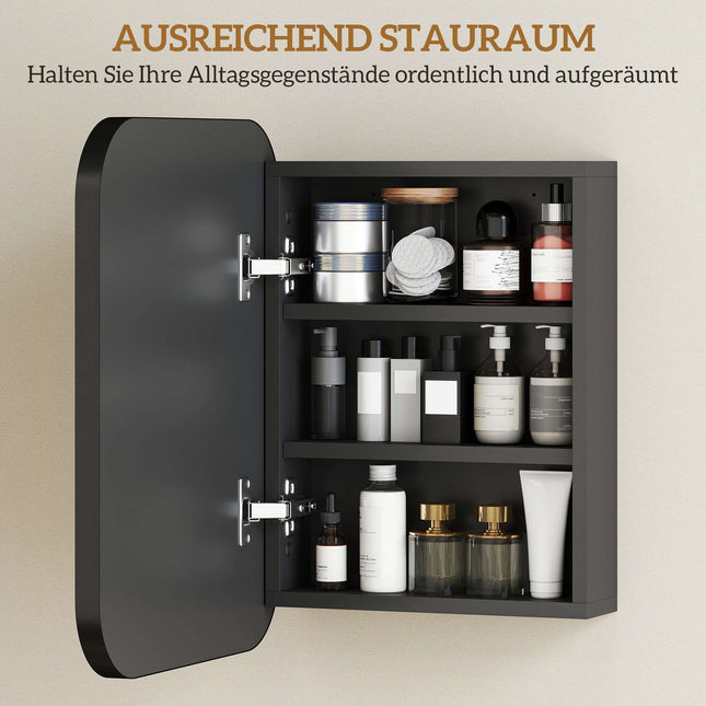 Bathroom Mirror Cabinet, Adjustable Shelves, Black, 40x10x51 cm