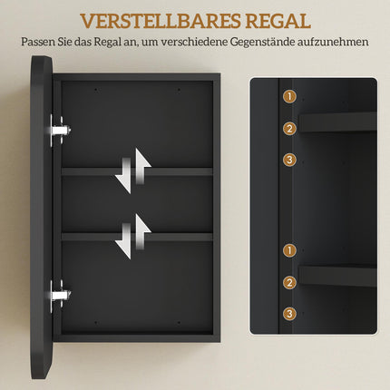 Bathroom Mirror Cabinet, Black, 40 x 10 x 60 cm, Adjustable Shelves
