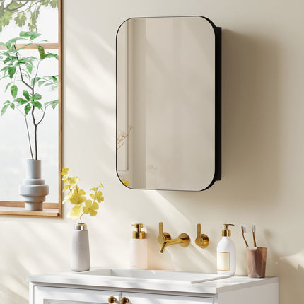 Bathroom Mirror Cabinet, Black, 40 x 10 x 60 cm, Adjustable Shelves
