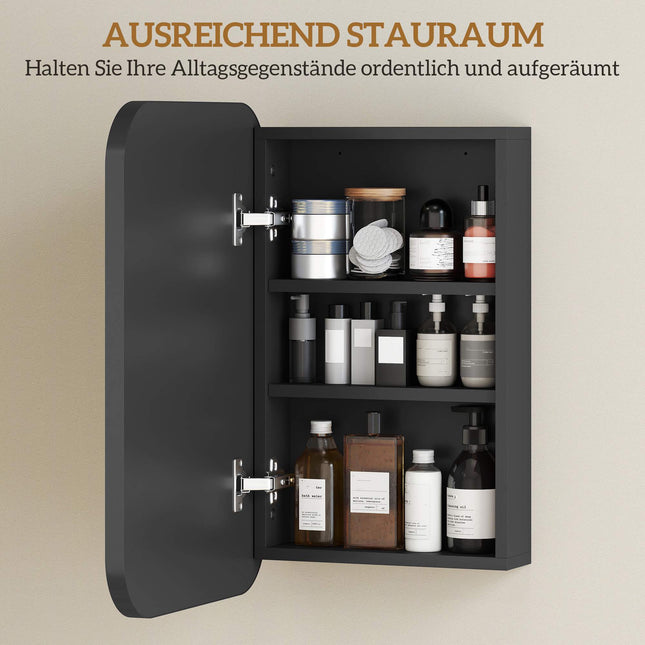Bathroom Mirror Cabinet, Black, 40 x 10 x 60 cm, Adjustable Shelves