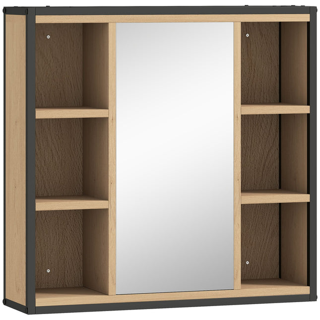 Bathroom Mirror Cabinet, Oak Finish, Wall-Mounted, Adjustable Shelves