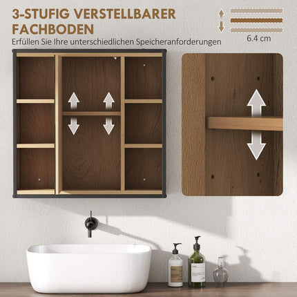 Bathroom Mirror Cabinet, Oak Finish, Wall-Mounted, Adjustable Shelves